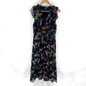 Paige NWT Black Yellow Floral Print Katharina Sleeveless Smocked Midi Dress S